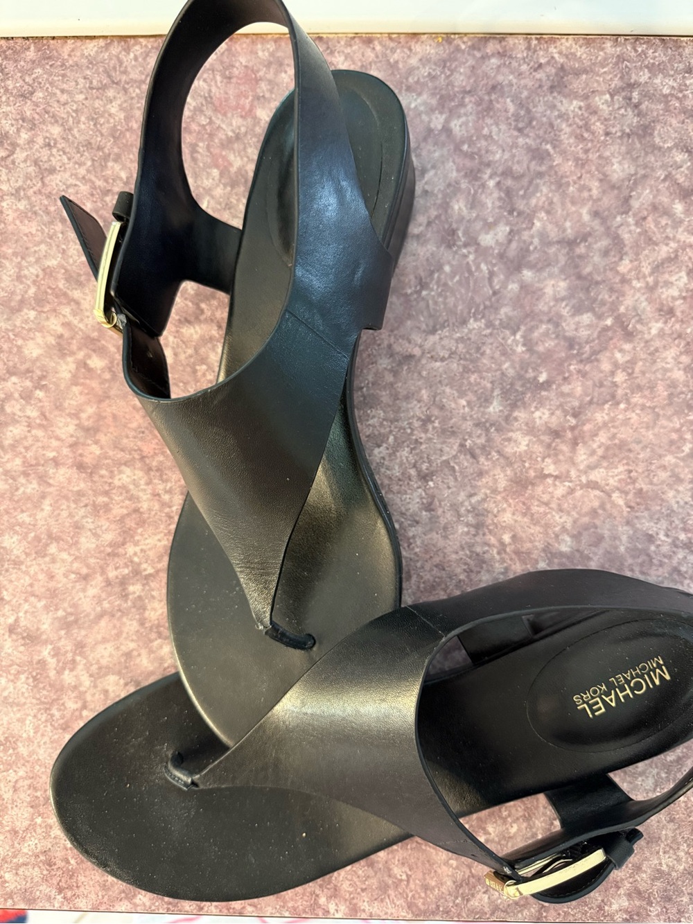 Michael Kors Black Leather Toe-Thong Slingback Sandals